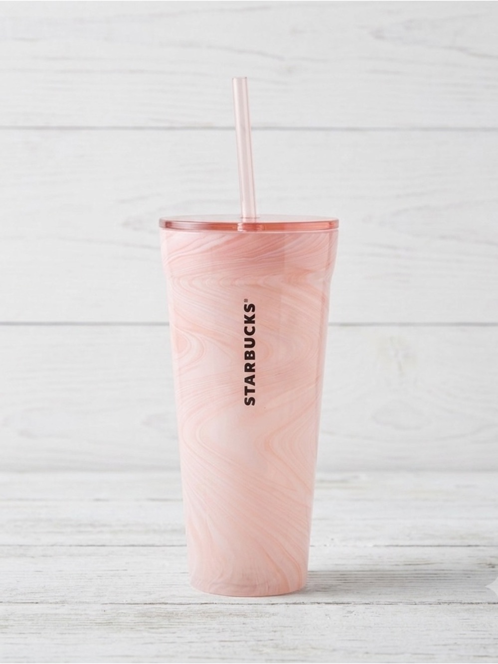 Starbucks 2017 Coral Pink Marble Double Wall Glass Tumbler Venti 20oz Ultra Rare